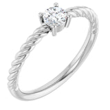 Platinum 4mm Natural White Sapphire Solitaire Rope Ring