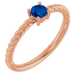 14K Rose 4mm Lab-Grown Blue Sapphire Solitaire Rope Ring