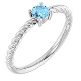 14K White 4 mm Natural Aquamarine Solitaire Rope Ring