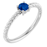 14K White 4mm Lab-Grown Blue Sapphire Solitaire Rope Ring