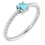 Platinum 4mm Natural Blue Zircon Solitaire Rope Ring