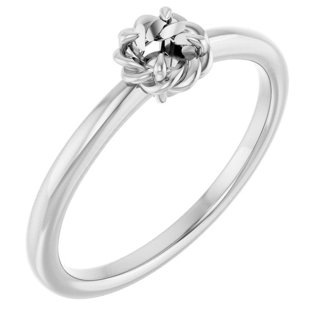14K White 4mm Round Solitaire Rope Ring Mounting