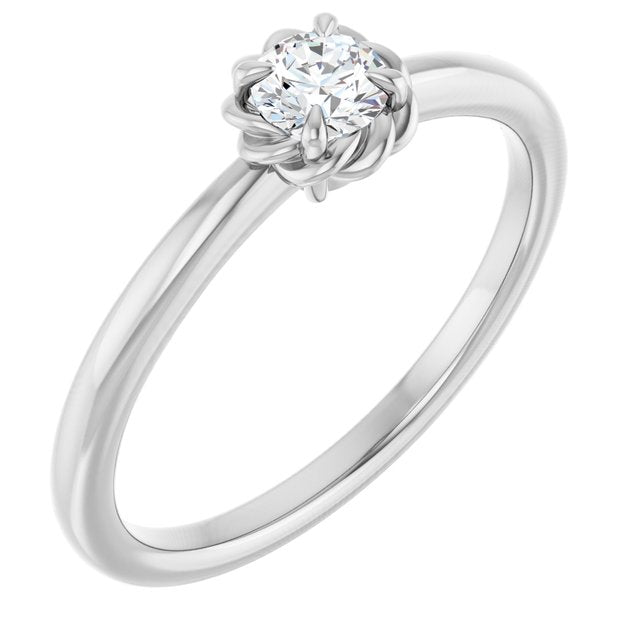 14K White Natural White Sapphire Solitaire Rope Ring