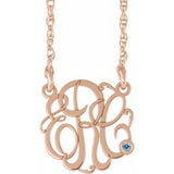 14K Rose Gold-Plated Sterling Silver 20 mm 3-Initials Imitation Aquamarine Script Monogram 18" Necklace