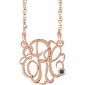 14K Rose Gold-Plated Sterling Silver 25 mm 3-Initials Imitation Alexandrite Script Monogram 18" Necklace