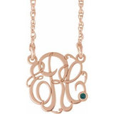 14K Rose Gold-Plated Sterling Silver 20 mm 3-Initials Imitation Alexandrite Script Monogram 18" Necklace