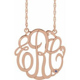 14K Rose Gold-Plated Sterling Silver 20 mm 3-Initials Imitation Blue Zircon Script Monogram 18" Necklace